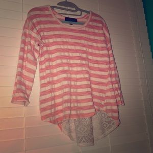 Coral striped shirt with lace detail
